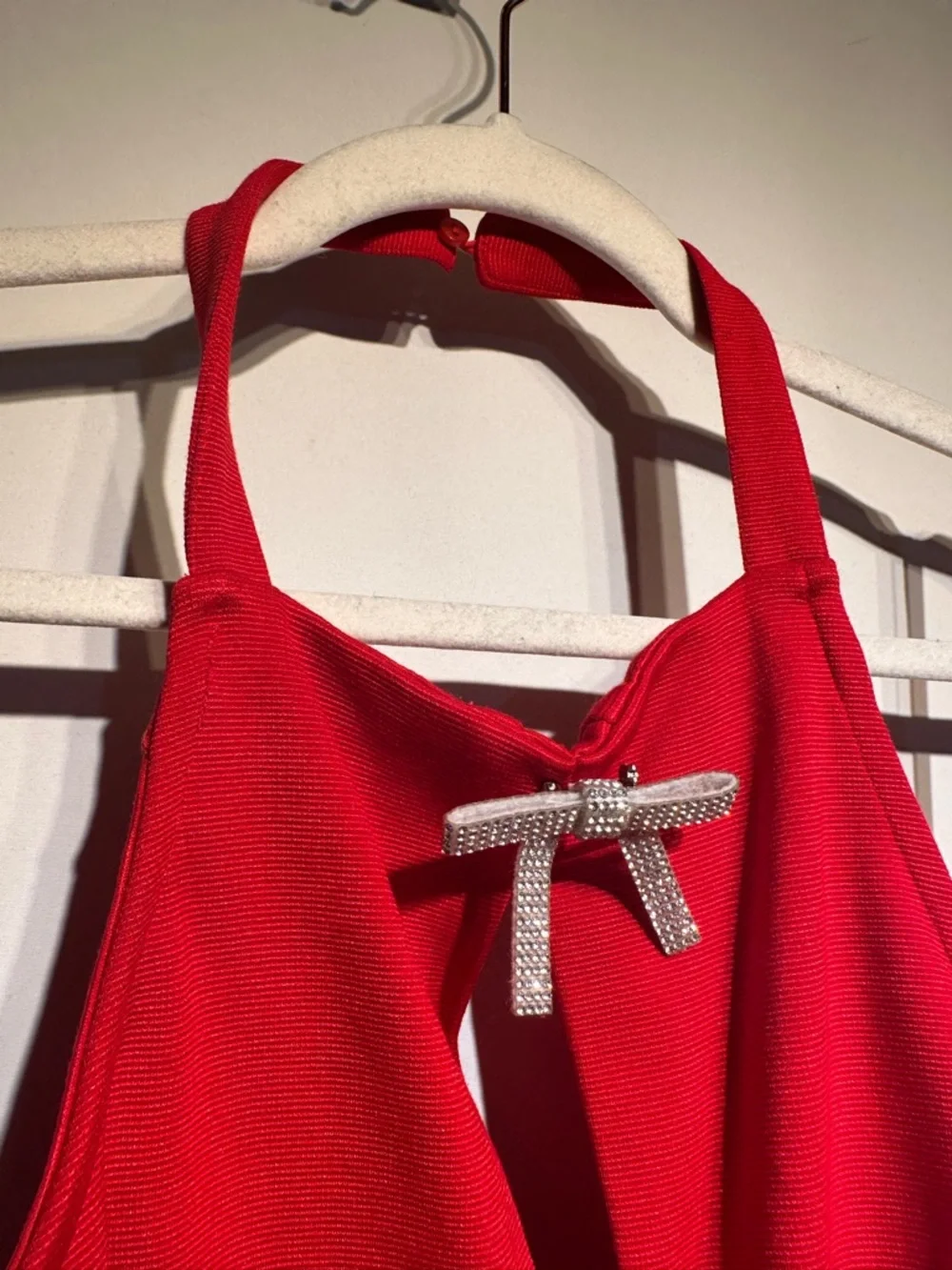 Maeve Red Halter Top with Rhinestone Bow Accents - Picture 6 of 8